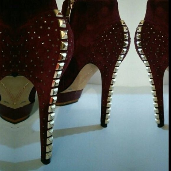 VINCE CAMUTO 37 / 7 NEW RUBY SUEDE LEATHER ANKLE BOOTS BOOTIES cranberry - Picture 3 of 10